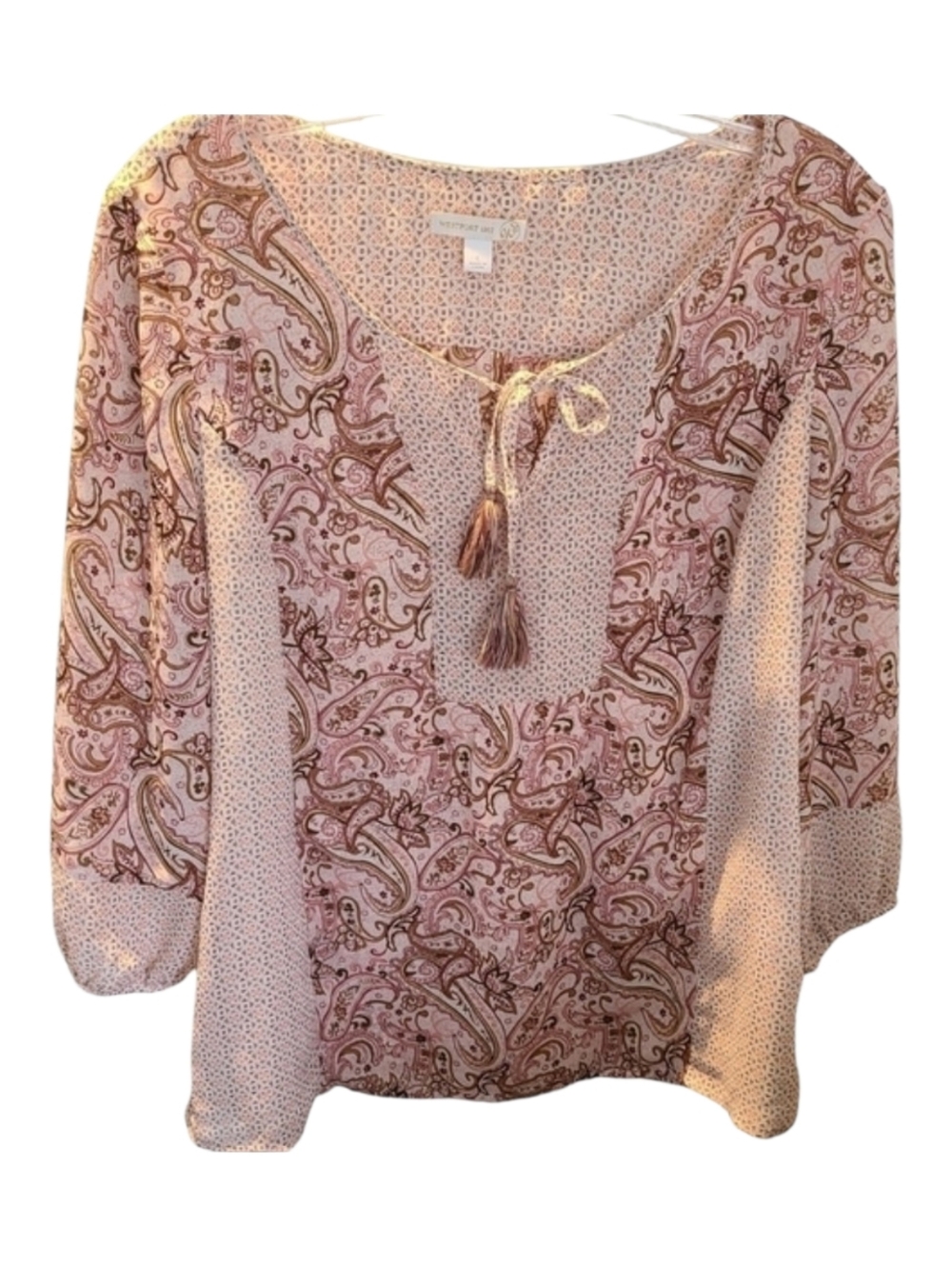 WESTPORT 1962 Long Sleeve Bohemian 3/4 Sleeve Pink Paisley Blouse Size Large